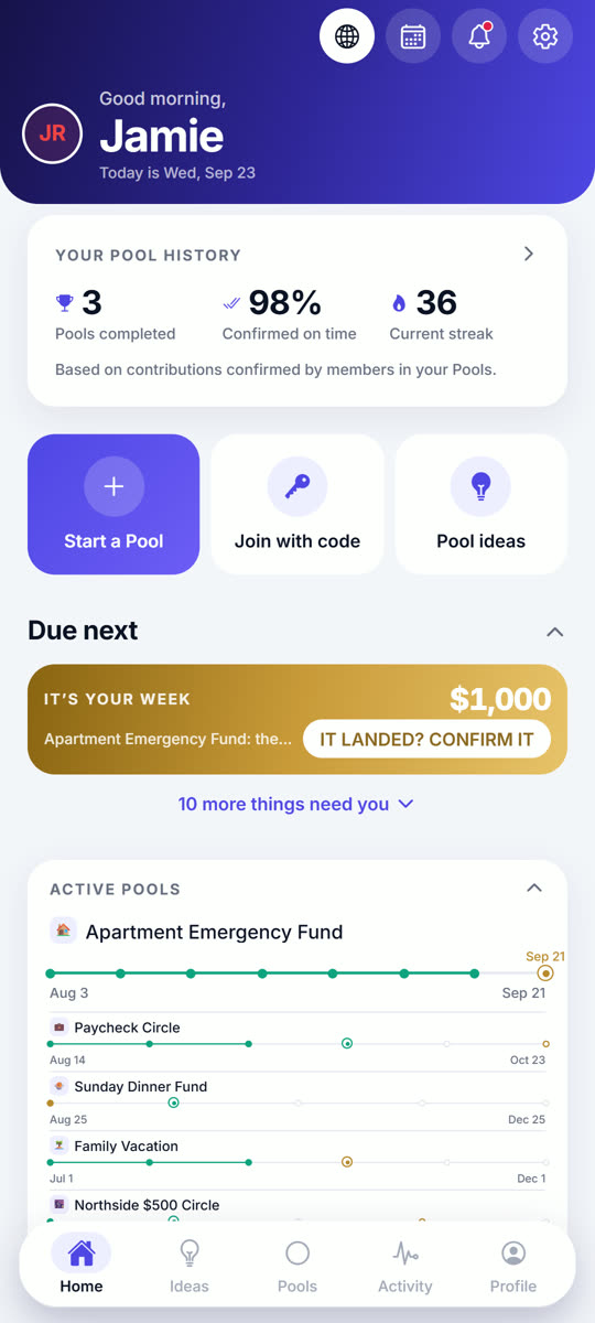 POOL home screen